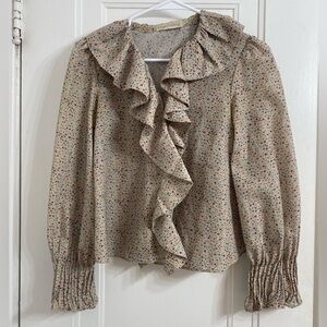 Floral ruffle front blouse